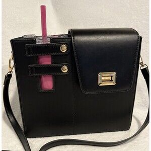 Leather Style Crossbody Purse With Cup Holder & Adjustable Strap